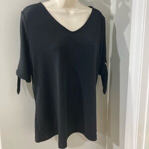 Liz Claiborne Cold Shoulder Tie Sleeve Top in Black